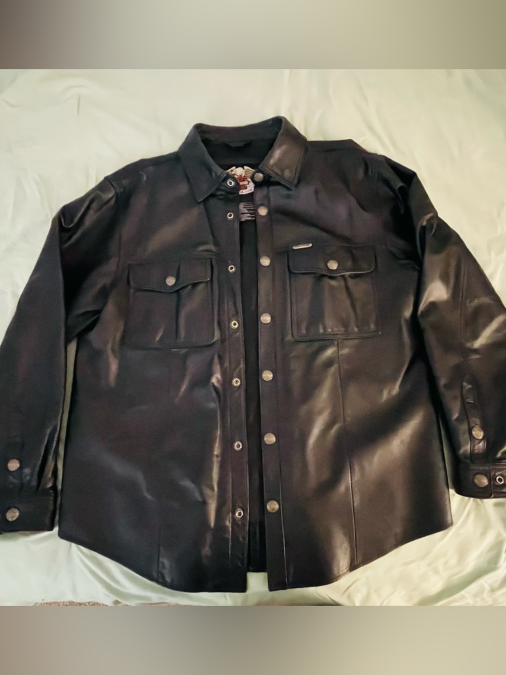 HARLEY DAVIDSON 100 % Leather Button-down Front shacket - Picture 2 of 8